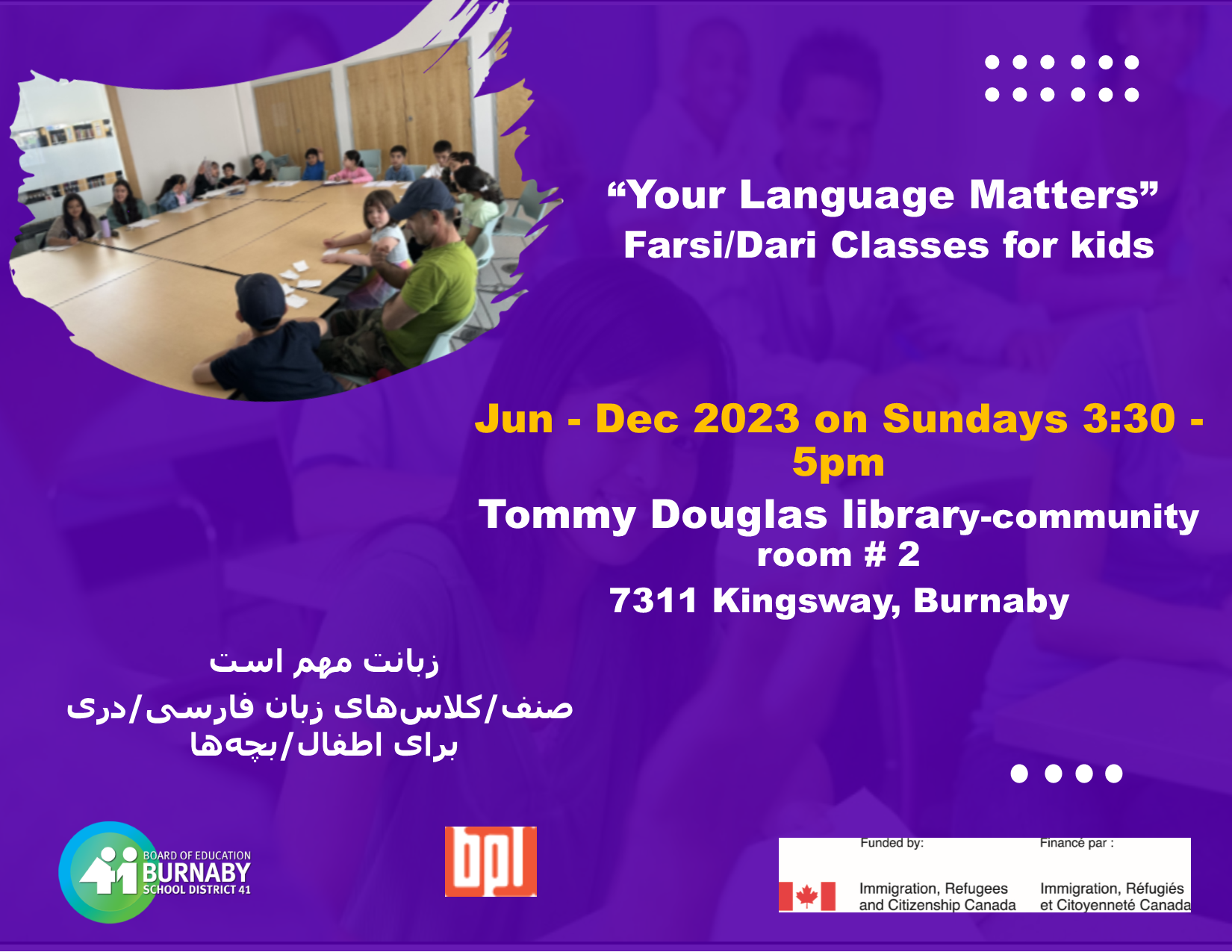Your language Matters - Farsi/Dari classes for kids @ Tommy Douglas Public Library