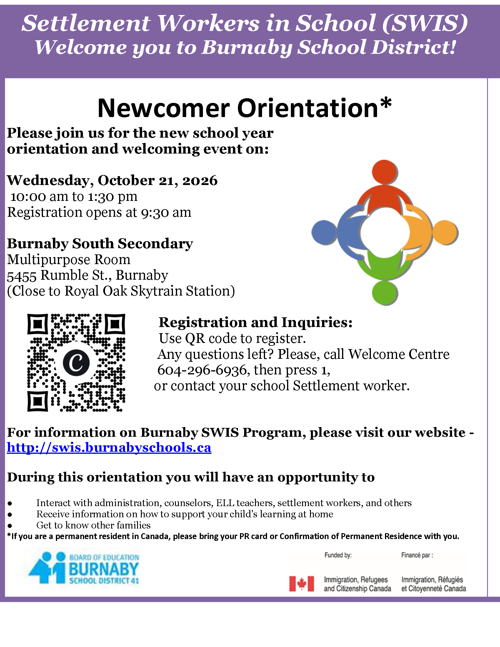 Newcomer Orientation Workshop @ Burnaby South Secondary